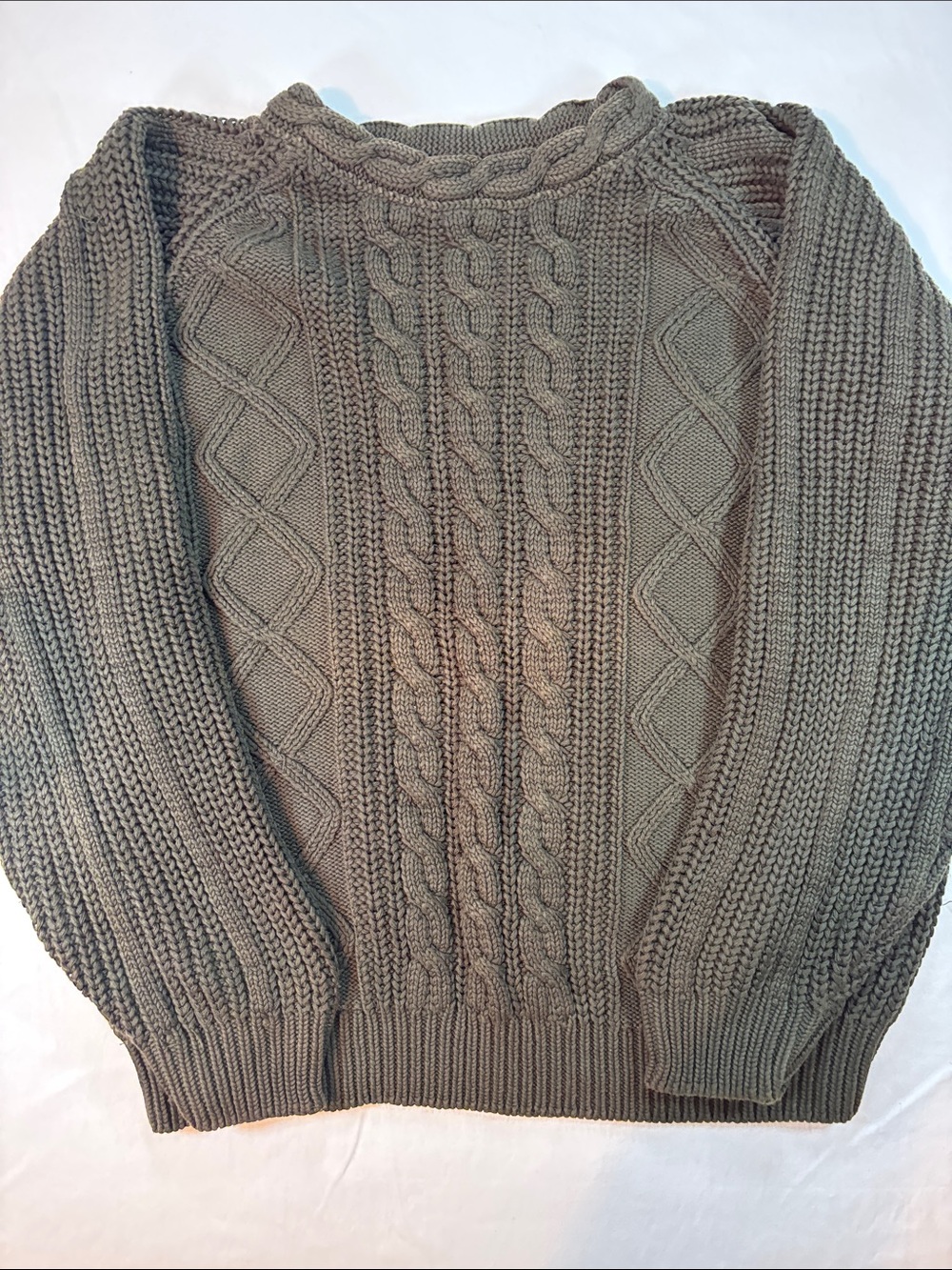 Vintage 80s St Michael Cable Knit Sweater Olive Chunky Fisherman Pullover